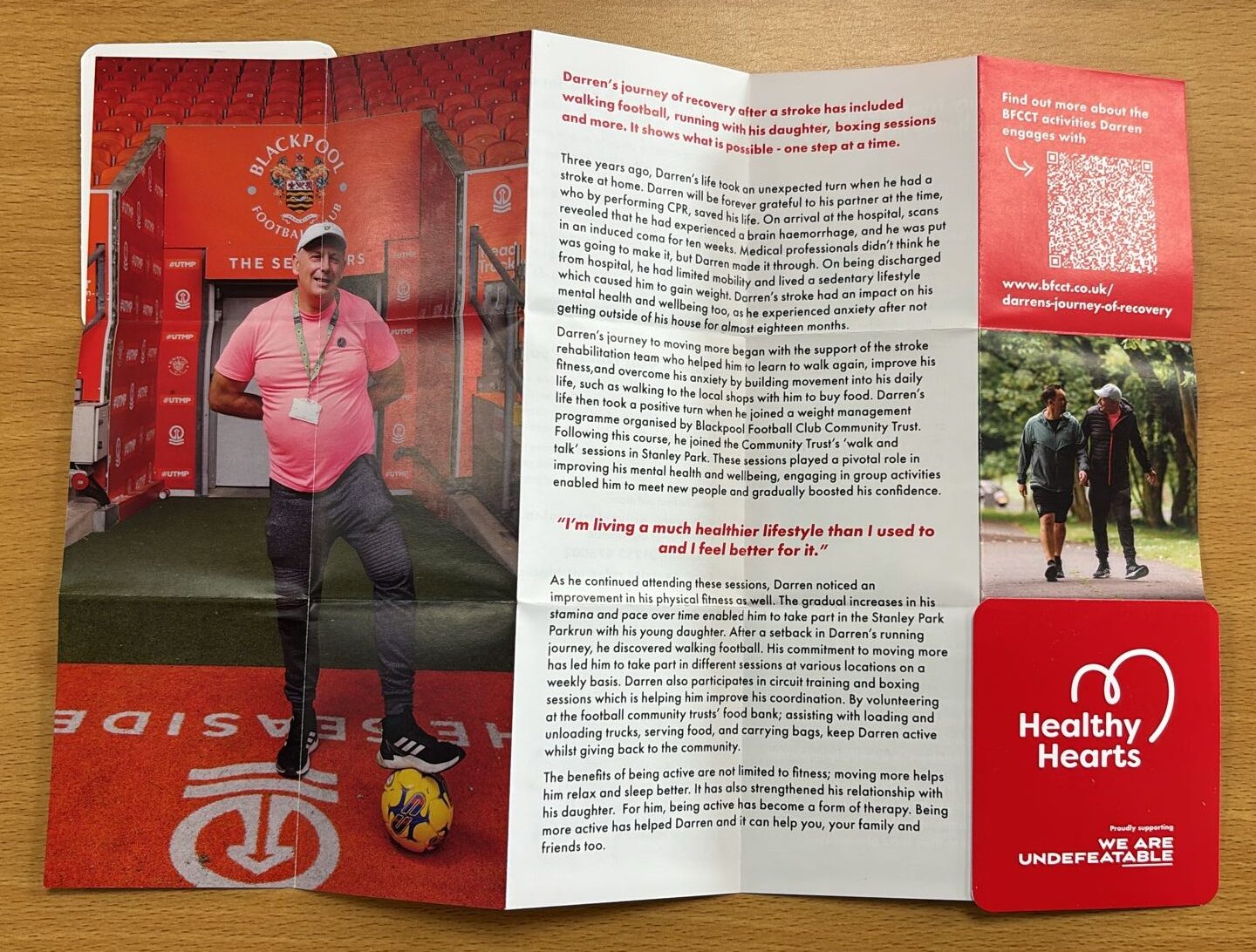 Leaflet which includes a story of a man supported by Blackpool FC Community Trust